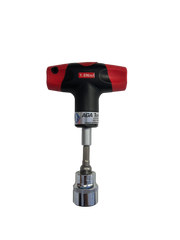 The AGA Clean Oil Torque Wrench is pre-set to a torque of 1.8Nm, the exact value recommended for tightening the sealing cap of the AGA Clean Oil Drain Plug. It is supplied with an extended driver and 19mm socket as part of the kit. This T-style handle is highly recommended.