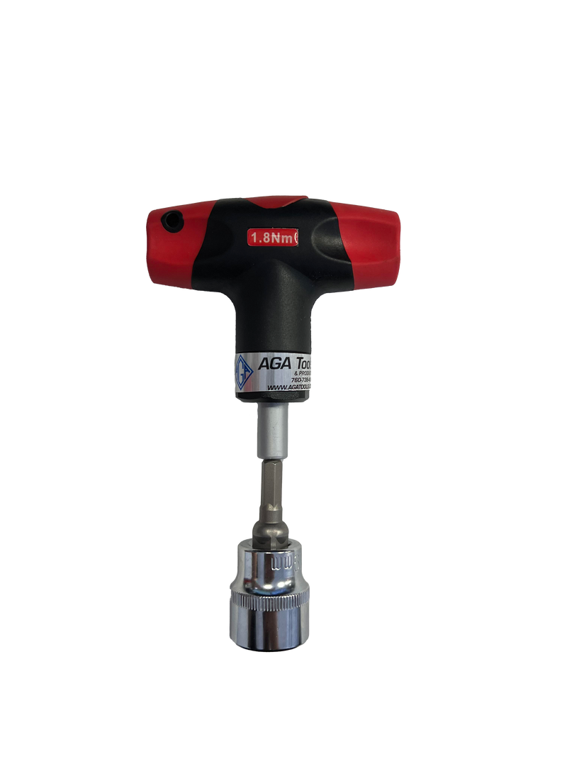 The AGA Clean Oil Torque Wrench is pre-set to a torque of 1.8Nm, the exact value recommended for tightening the sealing cap of the AGA Clean Oil Drain Plug. It is supplied with an extended driver and 19mm socket as part of the kit. This T-style handle is highly recommended.