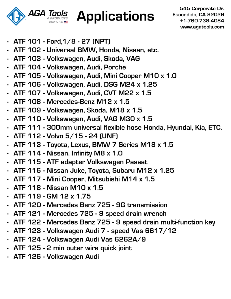 AGA Transmission / Differential Universal Master Fill Kit
