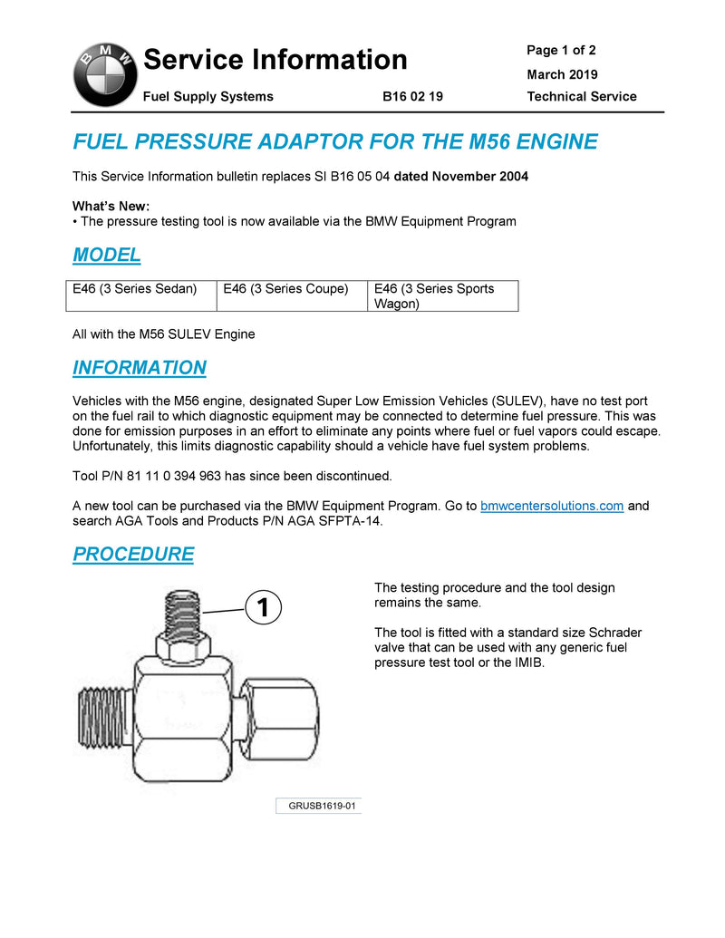 Fuel Pressure Adapter (M56 Engine)