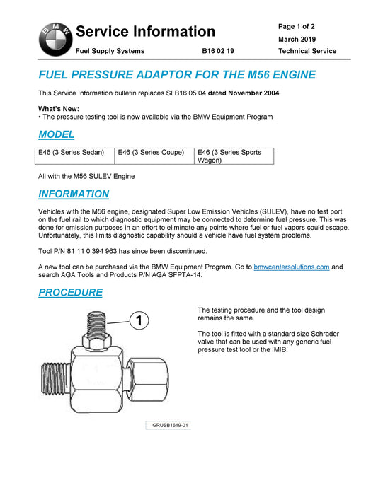 Fuel Pressure Adapter (M56 Engine)