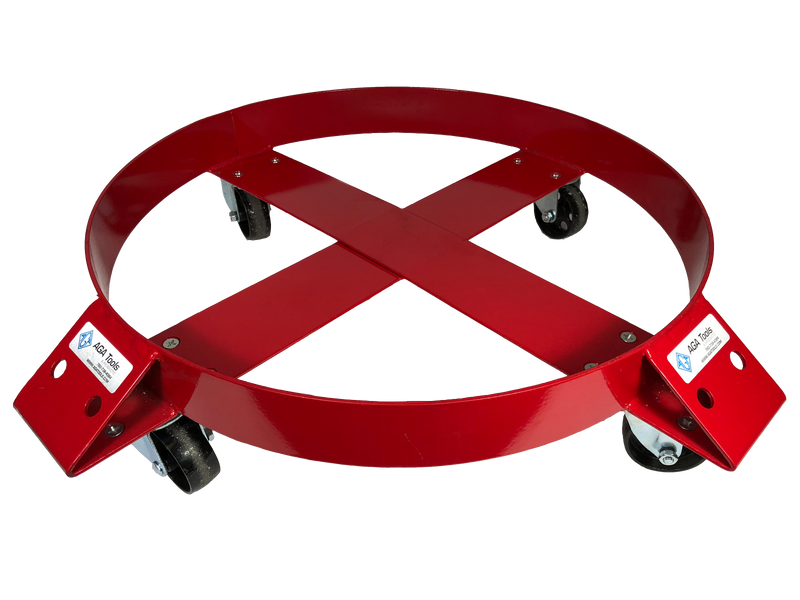 This fuel drum dolly is rigged with casters for better stability. The drum dolly also comes with steel wheels for fire safety. This red powder coated fuel drum dolly fit 55g drums.